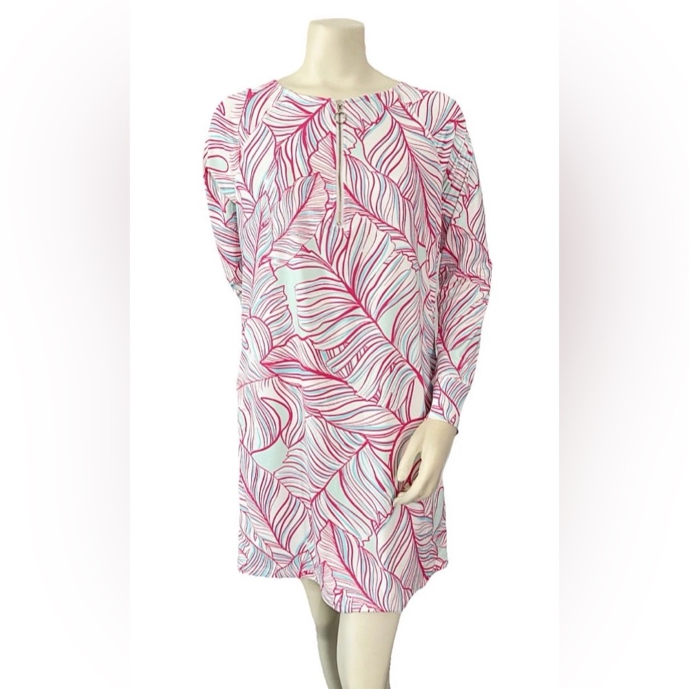 Stella Parker Collection Leaf Print Zip-Front Dress Long Sleeve Size M